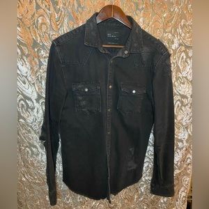 Zara Distressed Black Denim Overshirt